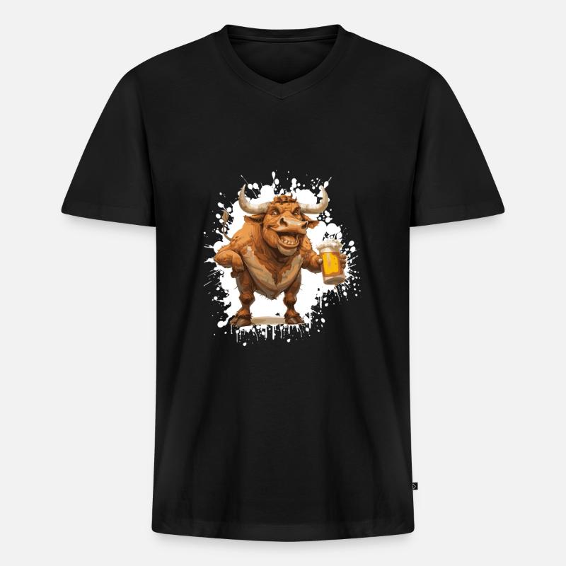 Stier Bier Lustig - Männer Premium Bio T-Shirt mit V-Ausschnitt - Schwarz