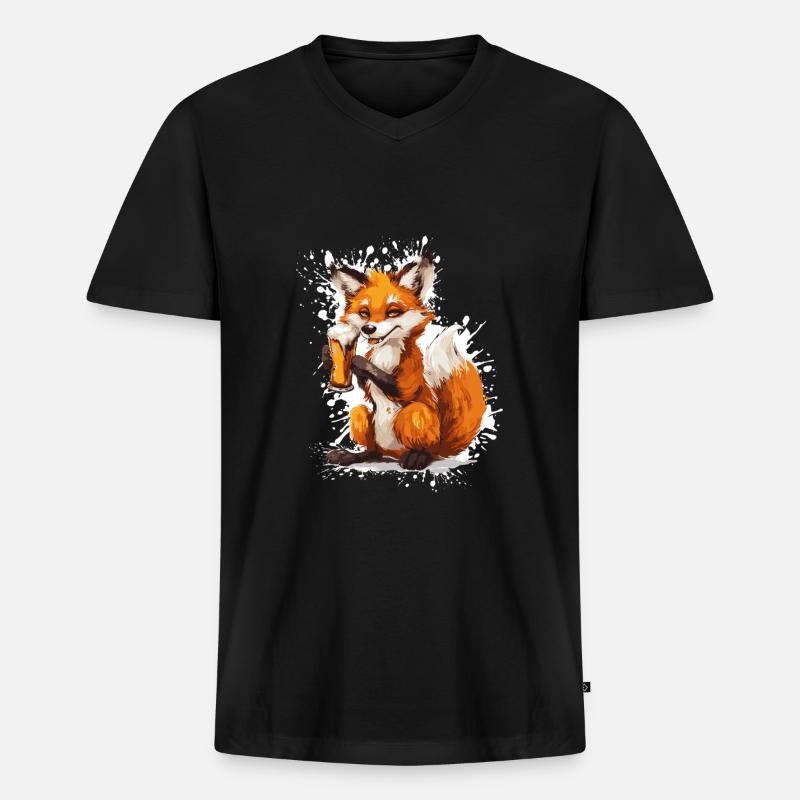 Fuchs Bier Lustig - Männer Premium Bio T-Shirt mit V-Ausschnitt - Schwarz