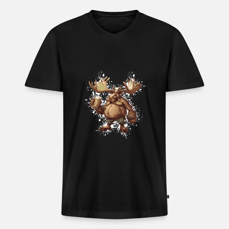 Elch Bier Lustig - Männer Premium Bio T-Shirt mit V-Ausschnitt - Schwarz