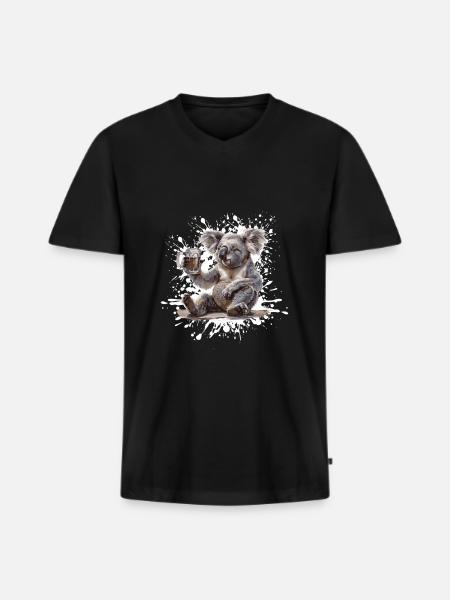 Koala Bier Lustig - Männer Premium Bio T-Shirt mit V-Ausschnitt - Schwarz