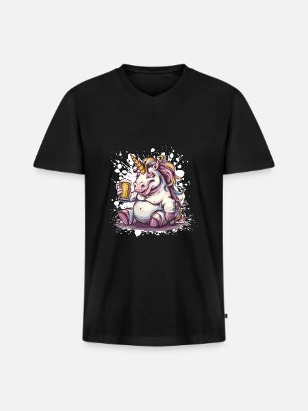 Einhorn Bier Lustig - Männer Premium Bio T-Shirt mit V-Ausschnitt - Schwarz