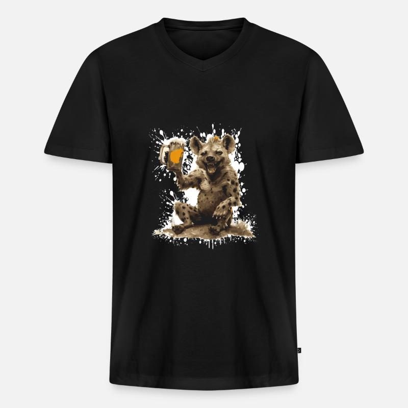 Hyäne Bier Lustig - Männer Premium Bio T-Shirt mit V-Ausschnitt - Schwarz