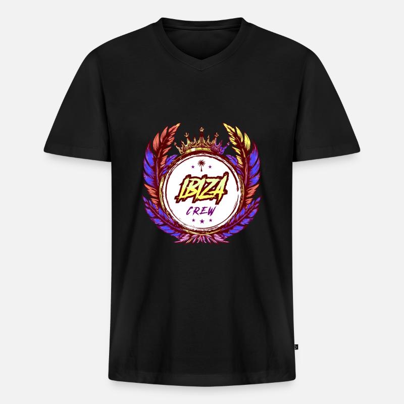 Ibiza Crew Bunt - Männer Premium Bio T-Shirt mit V-Ausschnitt - Schwarz