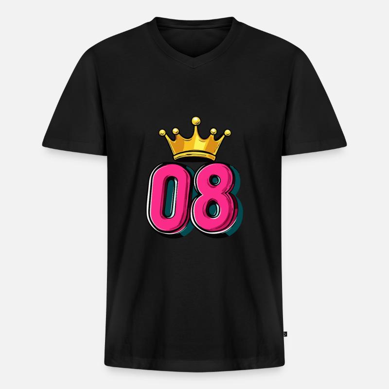 8 Zahl Krone - Männer Premium Bio T-Shirt mit V-Ausschnitt - Schwarz