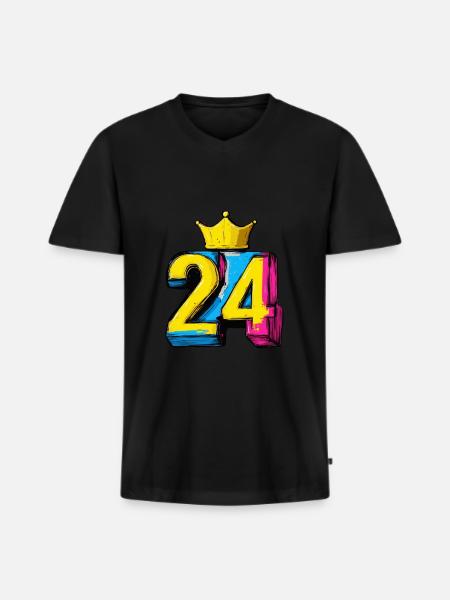 24 Zahl Krone - Männer Premium Bio T-Shirt mit V-Ausschnitt - Schwarz