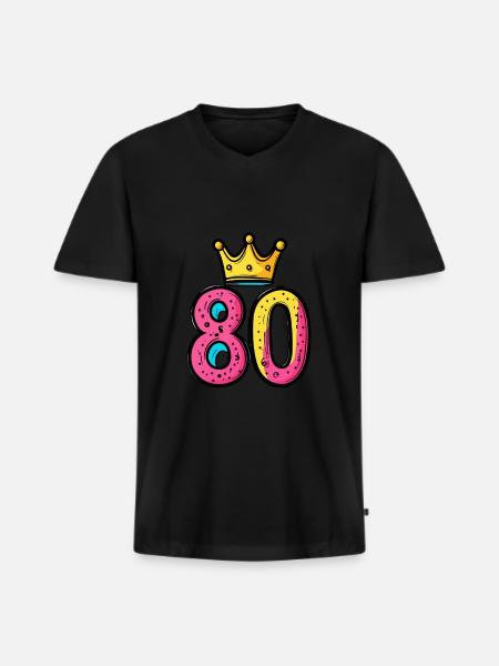 80 Zahl Krone - Männer Premium Bio T-Shirt mit V-Ausschnitt - Schwarz