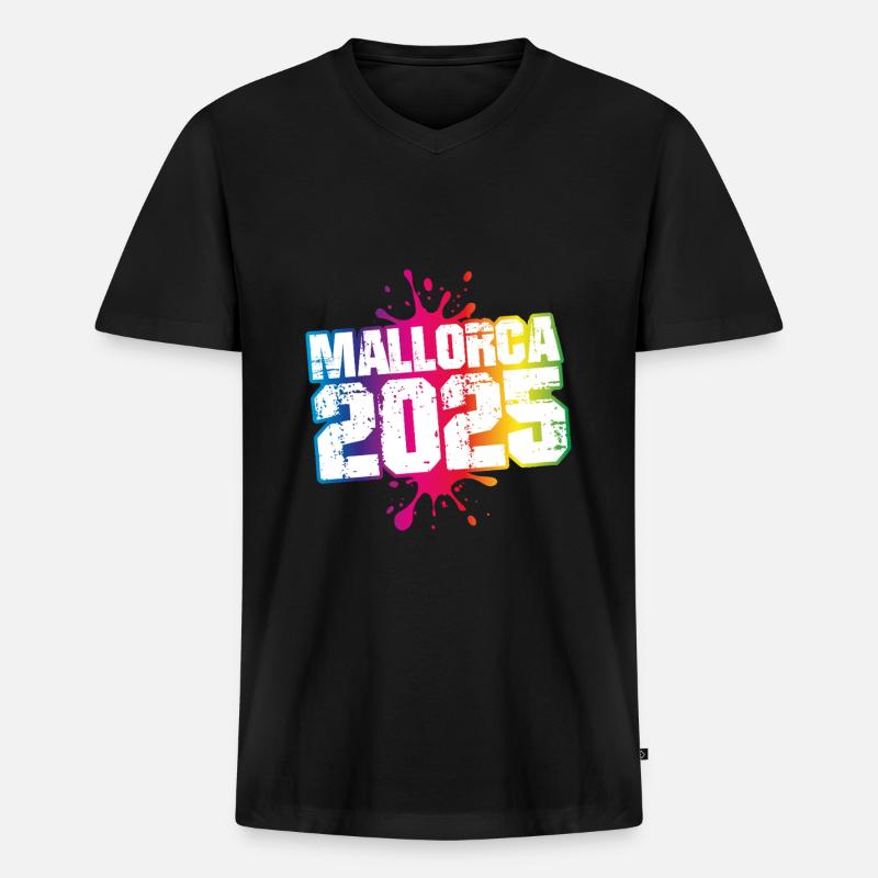 Mallorca 2025 Bunt Klecks - Männer Premium Bio T-Shirt mit V-Ausschnitt - Schwarz