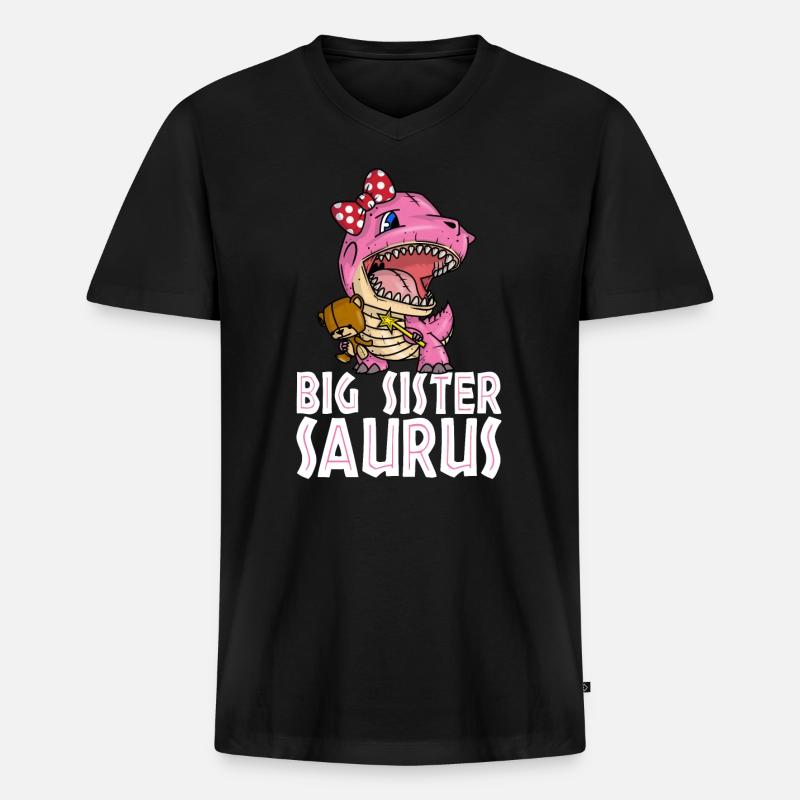 Big Sistersaurus - Männer Premium Bio T-Shirt mit V-Ausschnitt - Schwarz