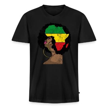 African Queen Afro - Men's Premium Organic T-shirt with V-neck - black - Front - Nico (187cm)