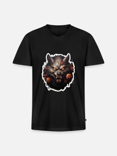 Halloween Werwolf - Männer Premium Bio T-Shirt mit V-Ausschnitt - Schwarz