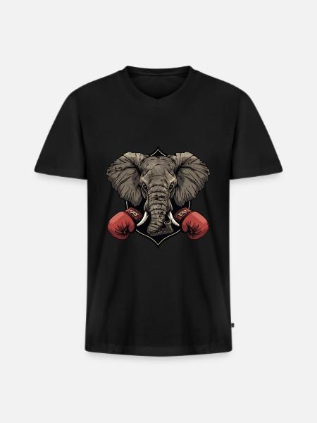 Éléphant Boxer MMA Logo - T-shirt encolure en V Premium bio Homme - noir