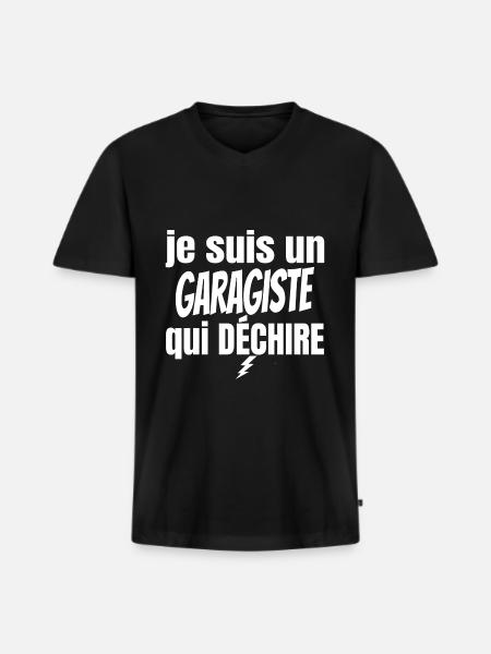 garagiste qui déchire - T-shirt encolure en V Premium bio Homme - noir
