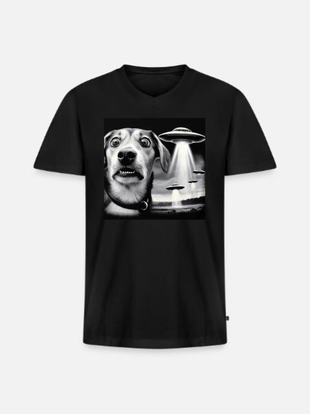 Chokerede hunde og UFO'er - Sci-Fi Surprise Design - Premium økologisk T-shirt med V-hals til mænd - sort