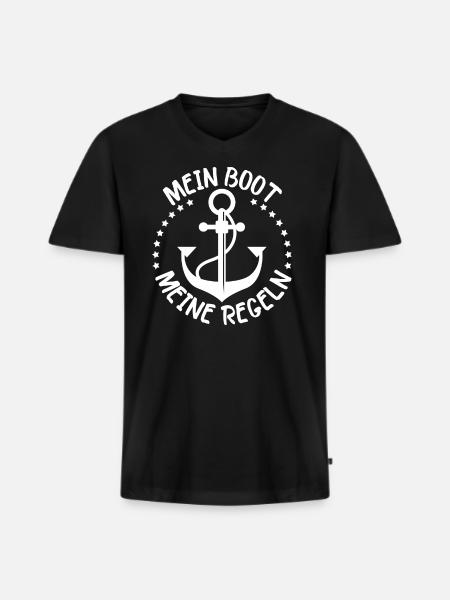 Boot Anker Kapitän - Männer Premium Bio T-Shirt mit V-Ausschnitt - Schwarz