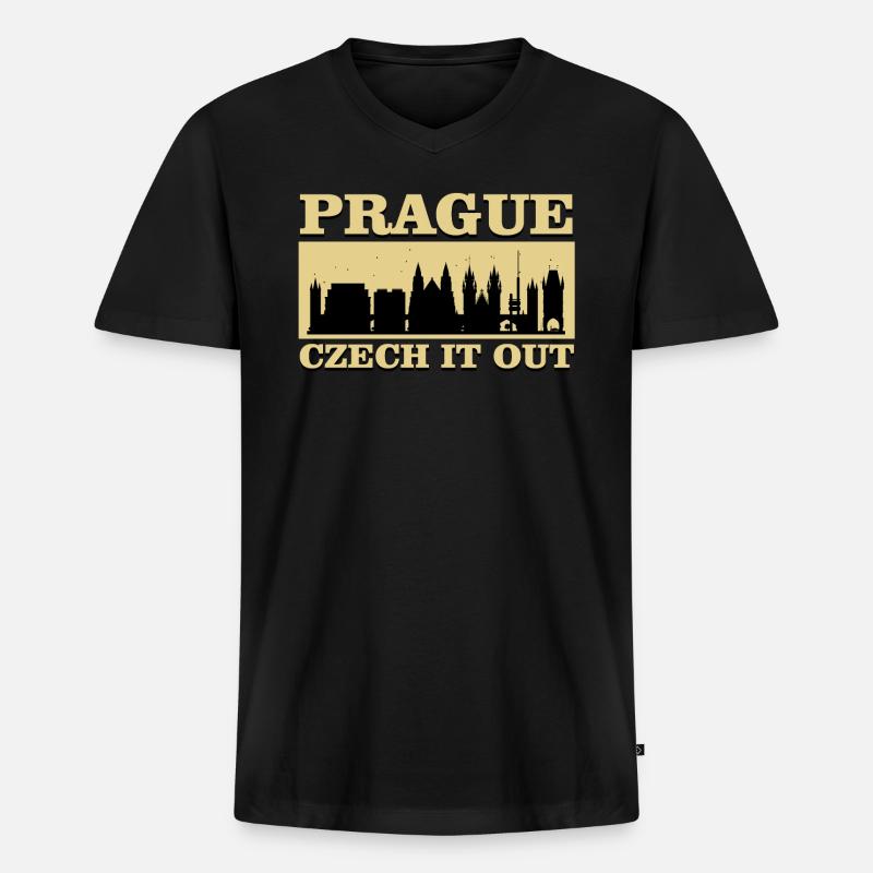 Prag - Männer Premium Bio T-Shirt mit V-Ausschnitt - Schwarz