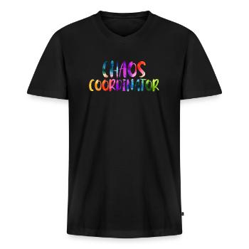 Coordinateur chaos - T-shirt encolure en V Premium bio Homme - noir - Devant - Nico (187cm)