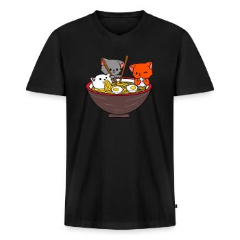 Ramen Kawaii Katze Anime - Männer Premium Bio T-Shirt mit V-Ausschnitt - Schwarz - Vorne - Nico (187cm)