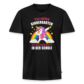 Tschüss Kindergarten Ich Glitzer in der Schule - Männer Premium Bio T-Shirt mit V-Ausschnitt - Schwarz - Vorne - Nico (187cm)