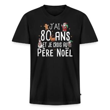 80 Ans Anniversaire Cadeau Père Noël Humour - T-shirt encolure en V Premium bio Homme - noir - Devant - Nico (187cm)