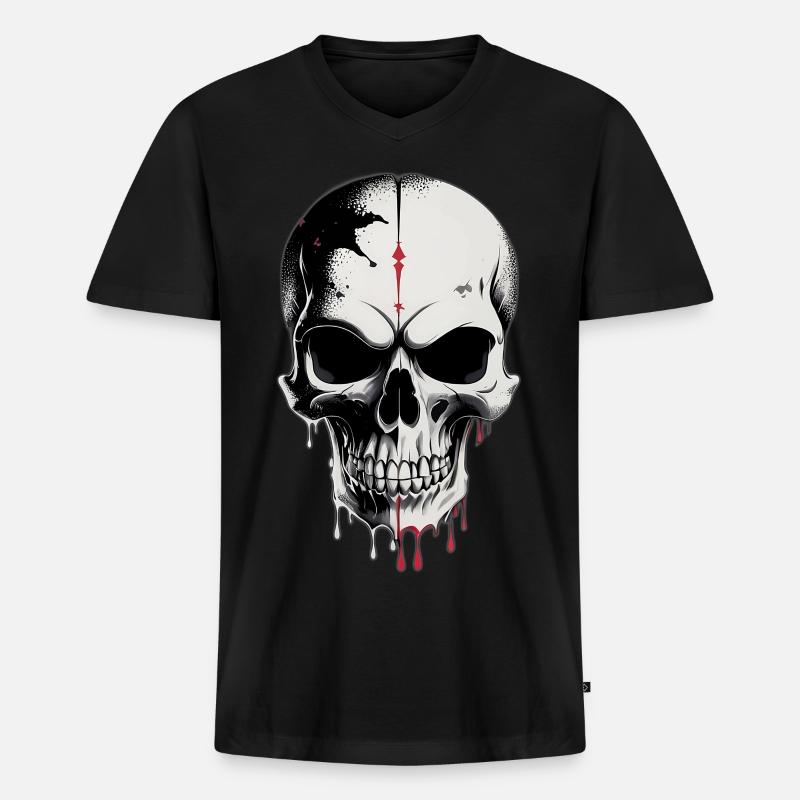 Totenkopf - Männer Premium Bio T-Shirt mit V-Ausschnitt - Schwarz
