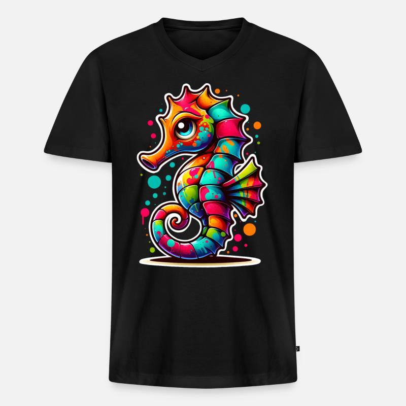 Seepferd Seepferdchen - Männer Premium Bio T-Shirt mit V-Ausschnitt - Schwarz
