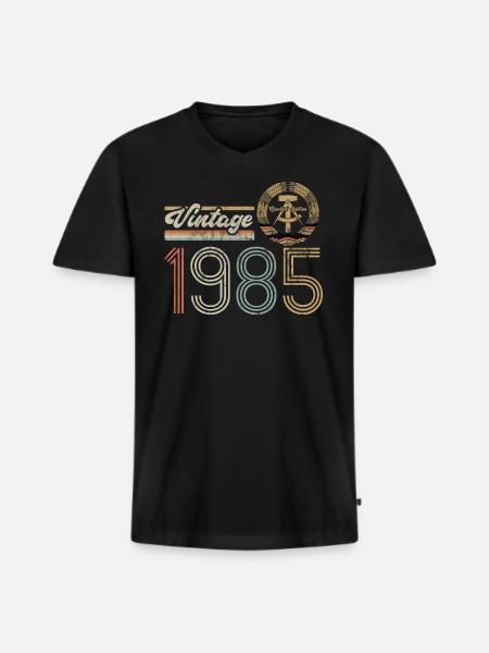 Vintage 1985 Limited Edition - verjaardag DDR - Mannen Premium Bio T-shirt met V-hals - zwart
