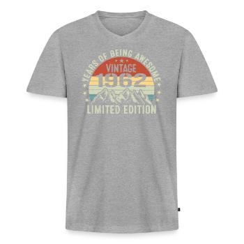 Cadeau pour Célébrer Votre Année de Naissance 1962 - T-shirt encolure en V Premium bio Homme - gris chiné - Devant