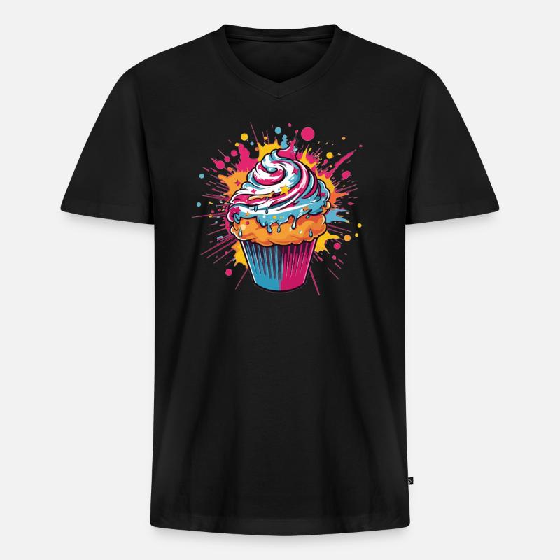 Farbexplosion Cupcake - Männer Premium Bio T-Shirt mit V-Ausschnitt - Schwarz