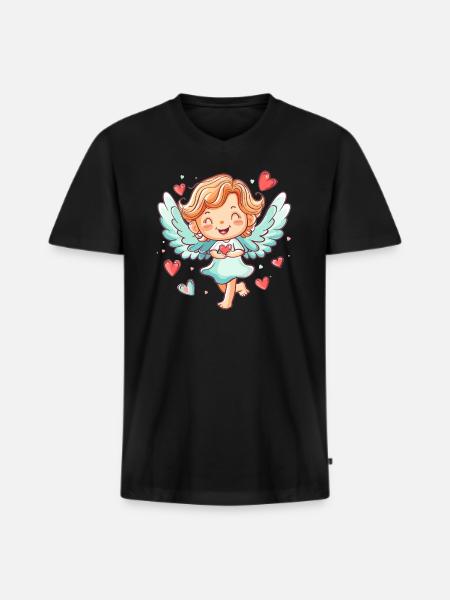 Happy Angel with Hearts - Men's Premium Organic T-shirt with V-neck - black
