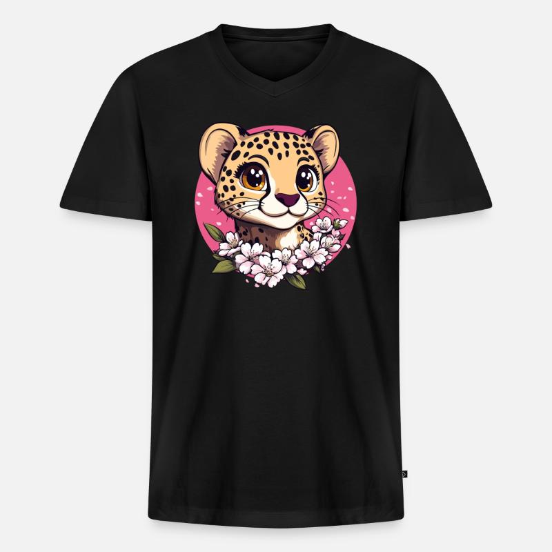 Gepard mit Kirschblüten - Männer Premium Bio T-Shirt mit V-Ausschnitt - Schwarz