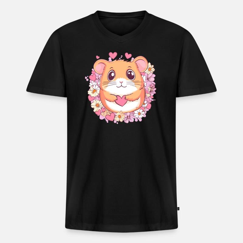 Hamster mit Herz - Männer Premium Bio T-Shirt mit V-Ausschnitt - Schwarz