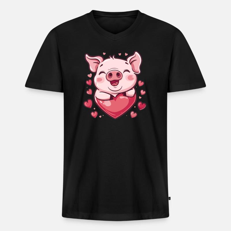 Liebendes Schwein mit Herz - Männer Premium Bio T-Shirt mit V-Ausschnitt - Schwarz