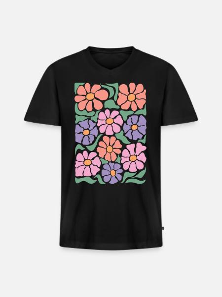 Boho Flora Flowers - Men's Premium Organic T-shirt with V-neck - black