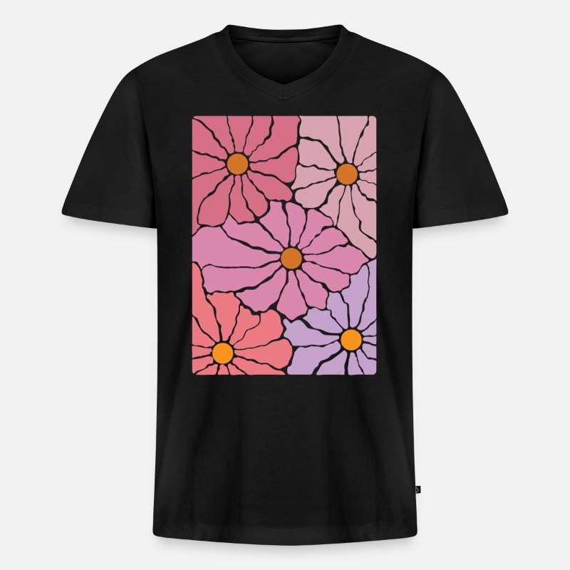 Boho Flora Blumen - Männer Premium Bio T-Shirt mit V-Ausschnitt - Schwarz
