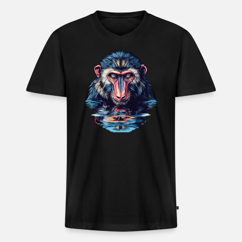 Mandrill im Wasserblick - Männer Premium Bio T-Shirt mit V-Ausschnitt - Schwarz