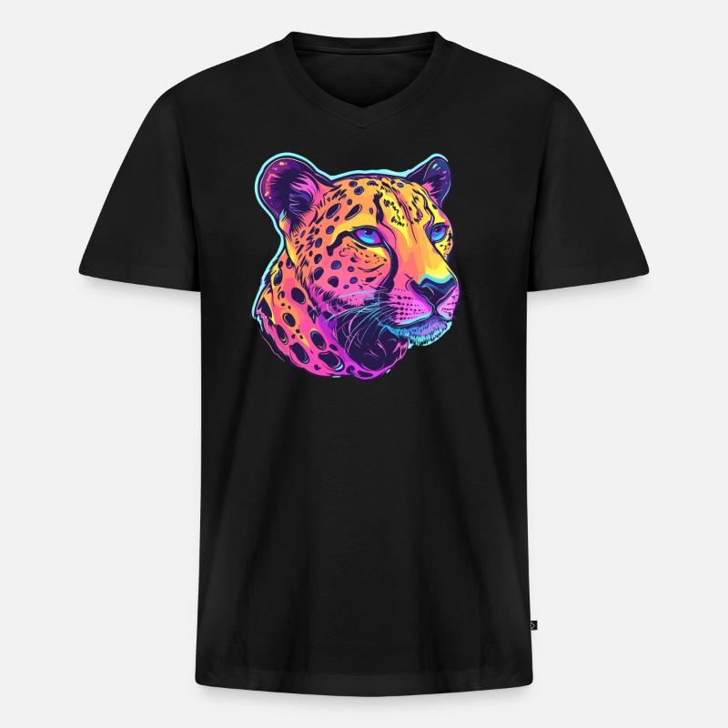 Bunter Leopard Popart - Männer Premium Bio T-Shirt mit V-Ausschnitt - Schwarz