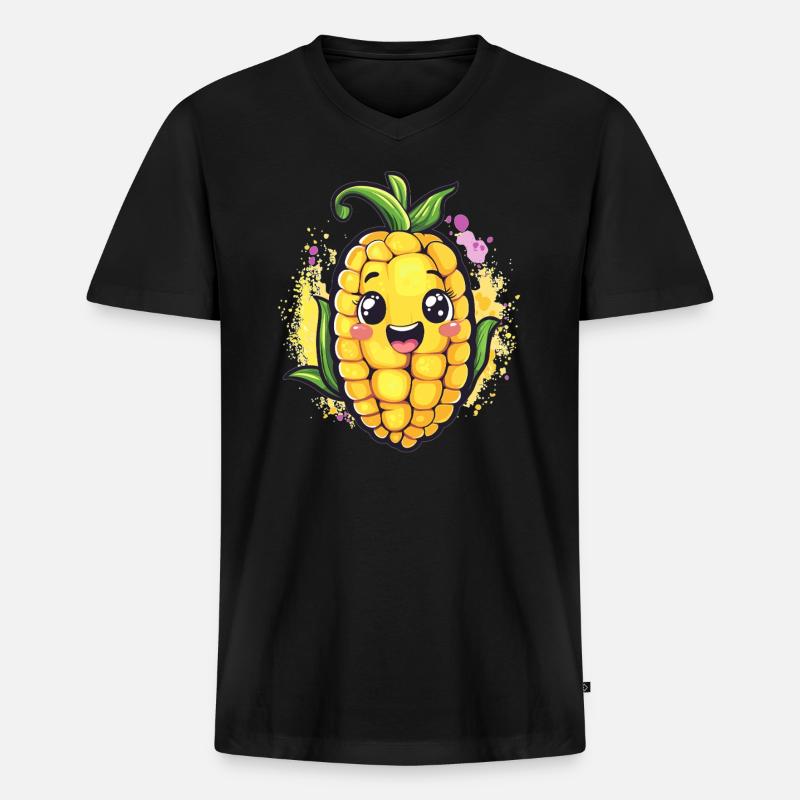 Fröhlicher Maiskolben - Männer Premium Bio T-Shirt mit V-Ausschnitt - Schwarz