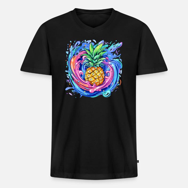 Ananas mit Farbspritzer - Männer Premium Bio T-Shirt mit V-Ausschnitt - Schwarz