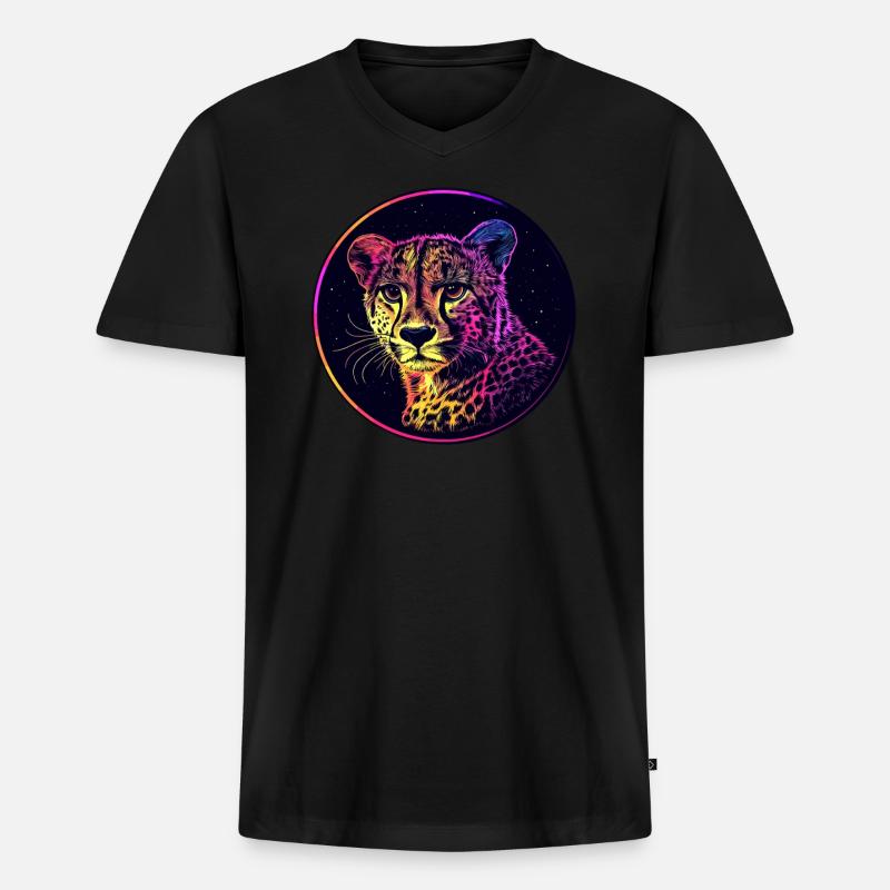 Leopard im Sternenhimmel - Männer Premium Bio T-Shirt mit V-Ausschnitt - Schwarz