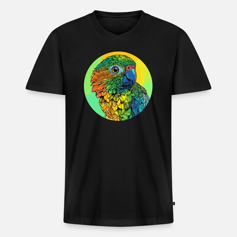 Bunter Papageienkopf - Männer Premium Bio T-Shirt mit V-Ausschnitt - Schwarz
