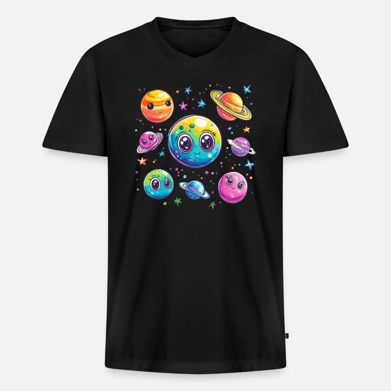 Planètes douces dans l’espace - T-shirt encolure en V Premium bio Homme - noir