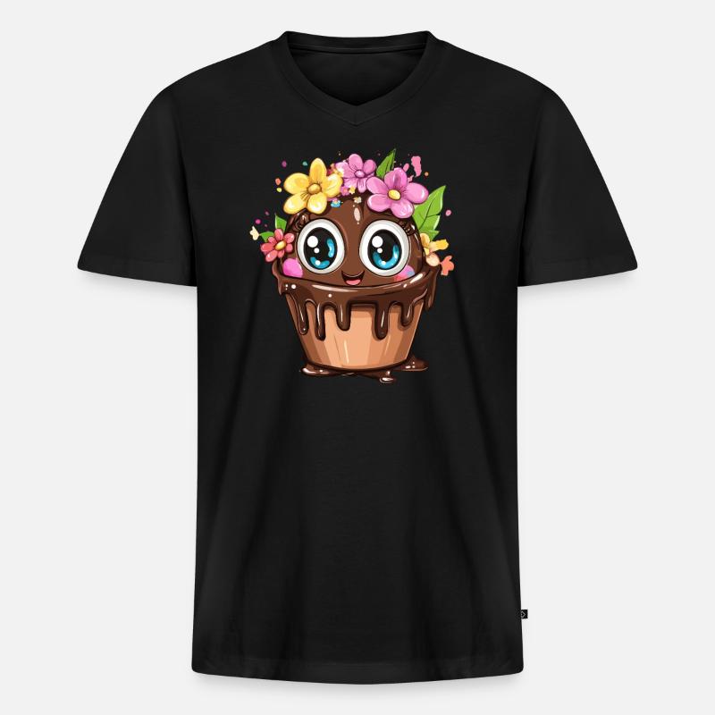 Cupcake mit Blumen - Männer Premium Bio T-Shirt mit V-Ausschnitt - Schwarz