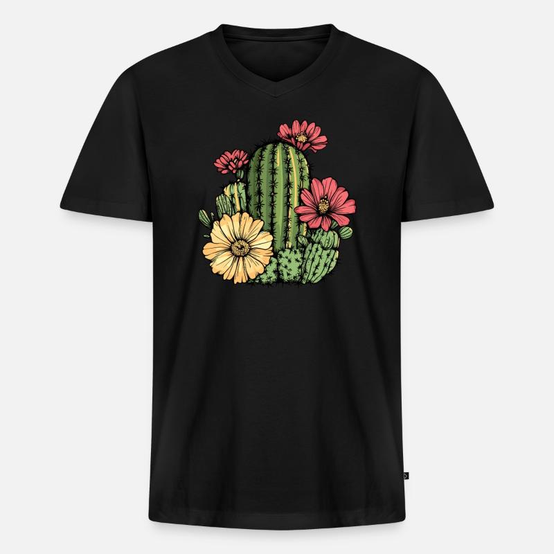 Cactus à fleurs - T-shirt encolure en V Premium bio Homme - noir