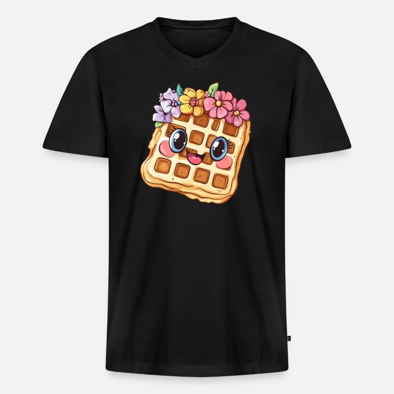 Gaufre aux fleurs - T-shirt encolure en V Premium bio Homme - noir