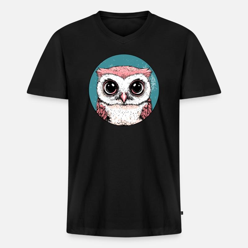 Große Augen Eule - Männer Premium Bio T-Shirt mit V-Ausschnitt - Schwarz