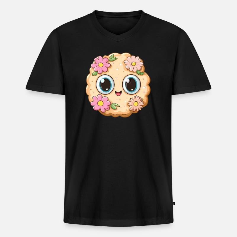 Keks mit Blümchen - Männer Premium Bio T-Shirt mit V-Ausschnitt - Schwarz