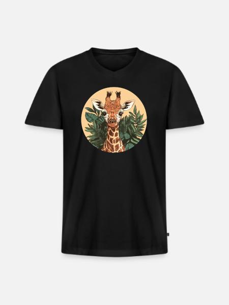 Giraffe im Dschungel - Männer Premium Bio T-Shirt mit V-Ausschnitt - Schwarz