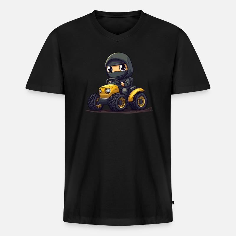 Ninja auf Traktor - Männer Premium Bio T-Shirt mit V-Ausschnitt - Schwarz