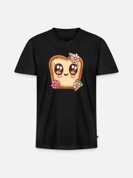 Fröhliches Toast mit Blumen - Männer Premium Bio T-Shirt mit V-Ausschnitt - Schwarz