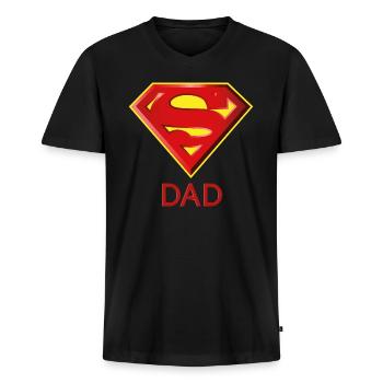 Superman 'Super DAD' Männer T-Shirt - Männer Premium Bio T-Shirt mit V-Ausschnitt - Schwarz - Vorne - Nico (187cm)